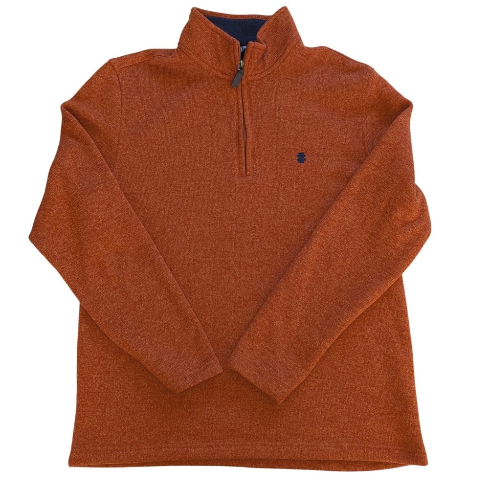 IZOD Mens Quarter Zip Pullover Sweater Orange Heather Fleece Mock Neck Size M